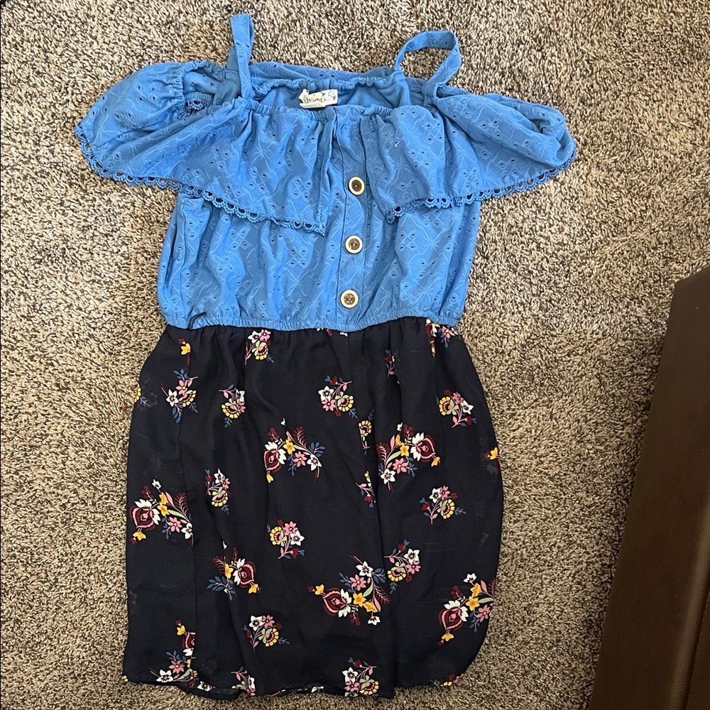 Knitworks Blue and Black Floral Casual Dress